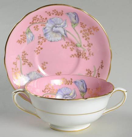 9686 Pink Footed Cream Soup Bowl & Saucer Set
