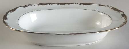 Admiral White and Gold 9" Oval Vegetable Bowl