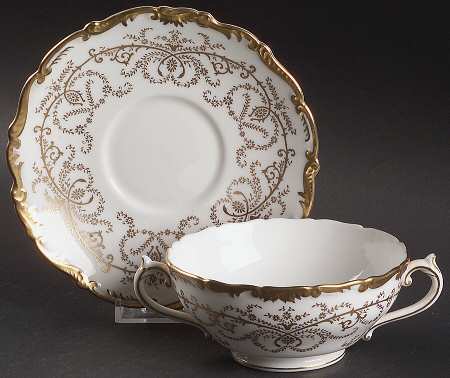 Anniversary White Footed Cream Soup Bowl & Saucer Set