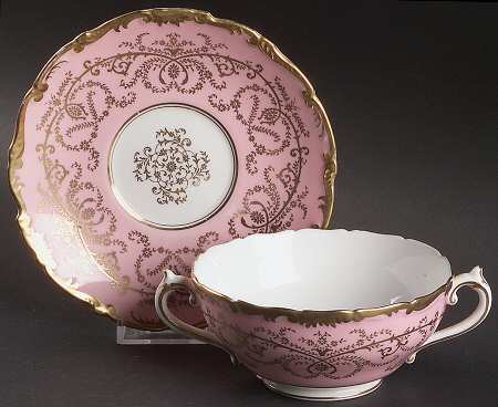 Anniversary Pink Footed Cream Soup Bowl & Saucer Set