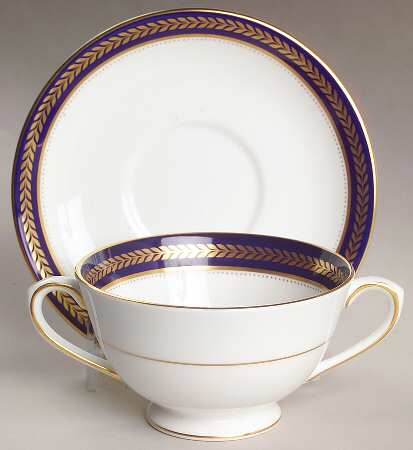 Blue Wheat Footed Cream Soup Bowl & Saucer Set