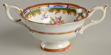 Broadway Green (Smooth) Footed Bouillon Cup & Saucer by Coalport