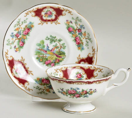 Broadway Marooon (Scalloped) Footed Cup & Saucer Set by Coalport