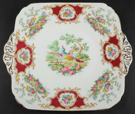 Broadway Marooon (Scalloped) Square Handled Cake Plate by Coalport