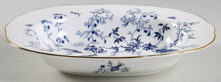 Cairo Blue On White (Not Raised, Gold) 9" Oval Vegetable Bowl
