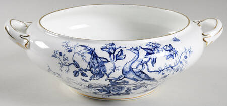 Cairo Blue On White (Not Raised, Gold) Round Vegetable No Lid