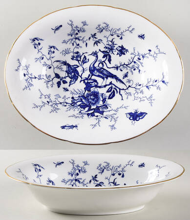 Cairo Blue On White (Not Raised, Gold) 9" Oval Vegetable Bowl