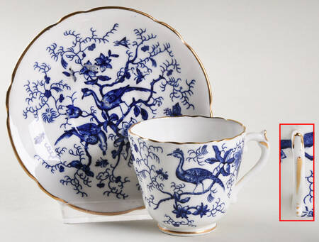 Cairo Blue On White (Not Raised, Gold) Footed Demitasse Cup & Saucer Set