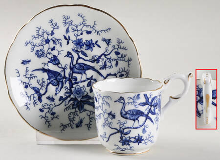 Cairo Blue On White (Not Raised, Gold) Footed Demitasse Cup & Saucer Set