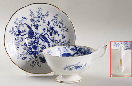 Cairo Blue On White (Not Raised, Gold) Footed Cup & Saucer Set