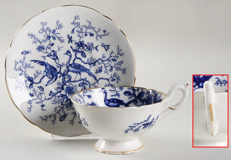 Cairo Blue On White (Not Raised, Gold) Footed Cup & Saucer Set