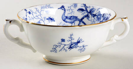 Cairo Blue On White (Not Raised, Gold) Footed Cream Soup Bowl