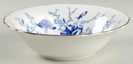 Cairo Blue On White (Not Raised, Gold) 9" Round Vegetable Bowl