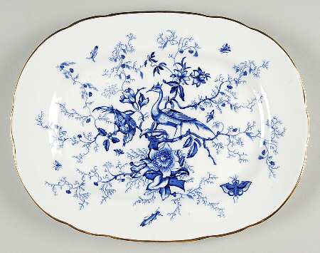 Cairo Blue On White (Not Raised, Gold) 11" Oval Serving Platter