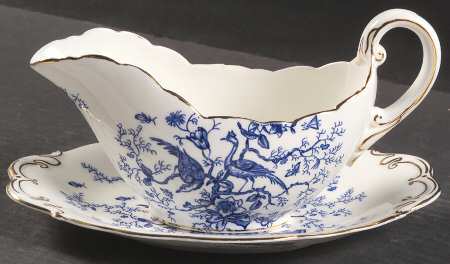 Cairo Blue On White (Not Raised, Gold) Gravy Boat & Underplate