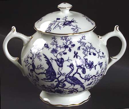 Cairo Blue On White (Not Raised, Gold) Sugar Bowl & Lid