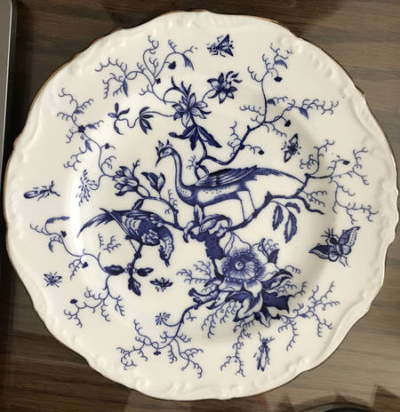 Cairo Blue On White (Raised Edge, Gold) Dessert/Pie Plate