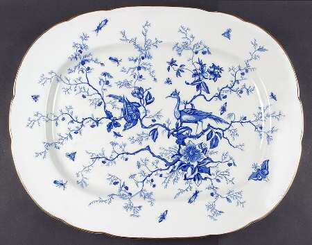 Cairo Blue On White (Raised Edge, Gold) 17" Oval Serving Platter