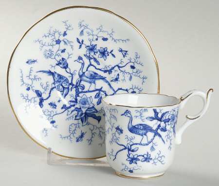 Cairo Blue On White (Raised Edge, Gold) Flat Demitasse Cup & Saucer Set
