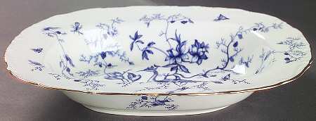 Cairo Blue On White (Raised Edge, Gold) 10" Oval Vegetable Bowl