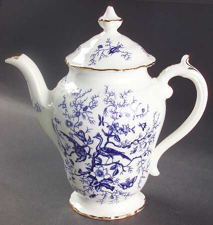 Cairo Blue On White (Raised Edge, Gold) Mini Coffee Pot & Lid