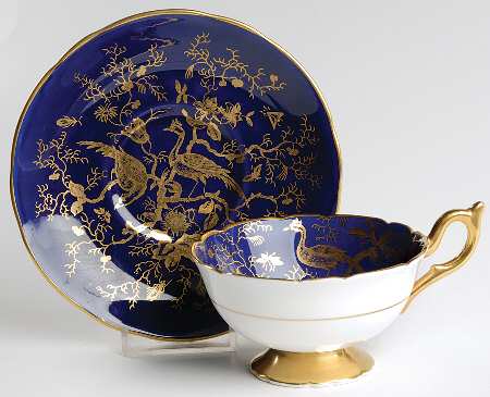Cairo Gold On Cobalt (Scalloped) Footed Cup & Saucer Set by Coalport