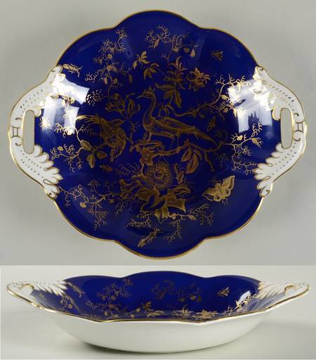 Cairo Gold On Cobalt (Scalloped) 2 Handle Bon Bon by Coalport