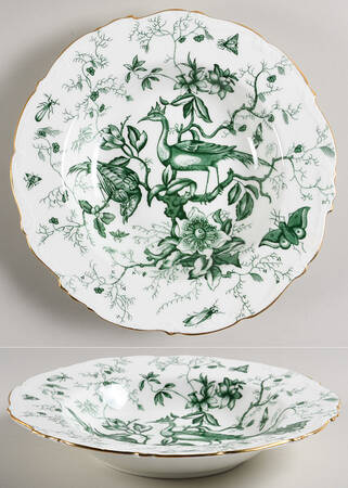 Cairo Green on White (Gold) Rim Soup Bowl