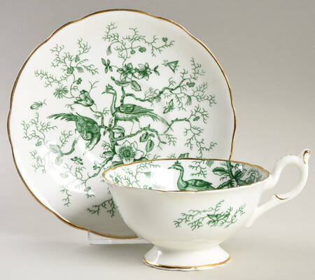 Cairo Green on White (Gold) Footed Cup & Saucer Set