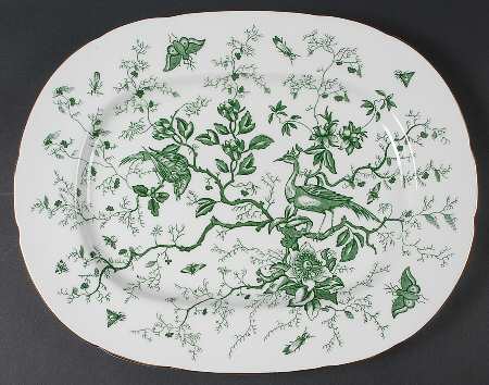 Cairo Green on White (Gold) 14" Oval Serving Platter