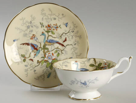 Cairo Multicolor On Ivory (Gold Trim) Footed Cup & Saucer Set