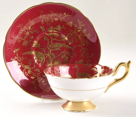 Cairo Gold On Maroon Footed Cup & Saucer Set by Coalport