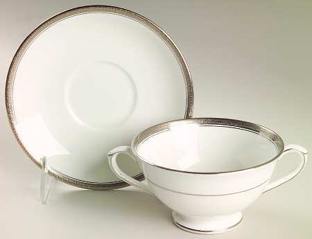 Elite Platinum Footed Cream Soup Bowl & Saucer Set
