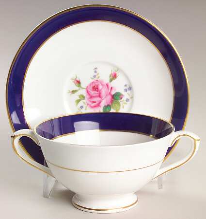 Fairfax Cobalt Blue Footed Cream Soup Bowl & Saucer Set