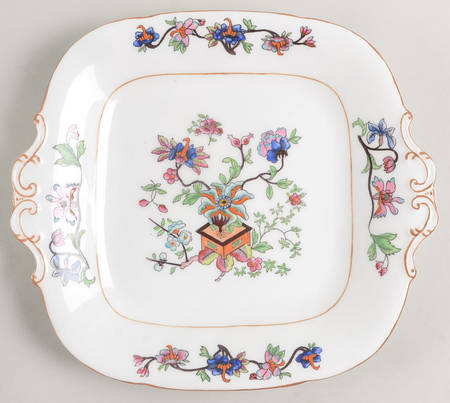 Flower Pot (Brown Trim, Smooth) Square Handled Cake Plate by Coalport