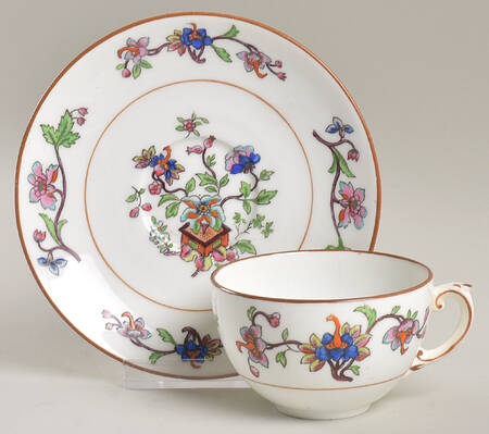 Flower Pot (Brown Trim, Smooth) Flat Cup & Saucer Set