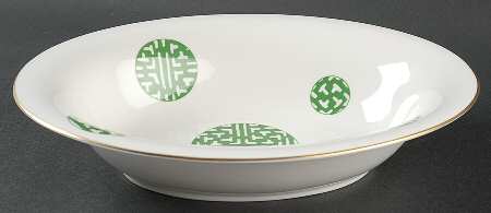 Fretwork Green (Shanghai) 9" Oval Vegetable Bowl