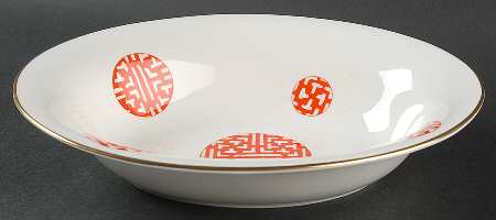 Fretwork Red 9" Oval Vegetable Bowl