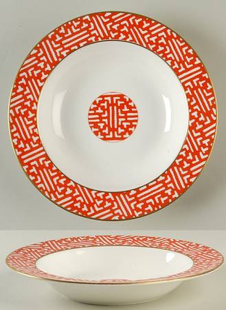 Fretwork Red Rim Soup Bowl