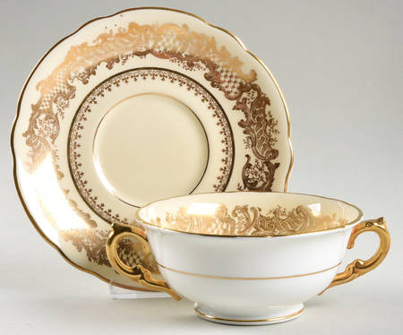 Golden Wedding Cream Footed Cream Soup Bowl & Saucer Set by Coalport