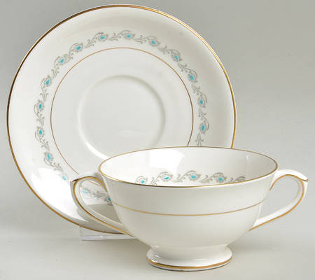 Harrington Turquoise Footed Cream Soup Bowl & Saucer Set