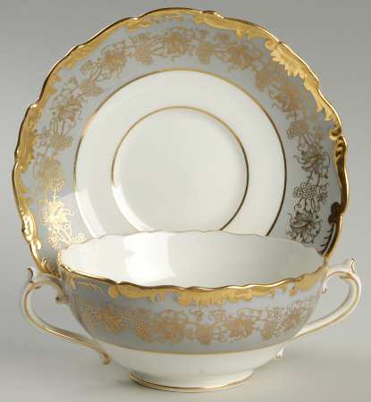 Hazelton Grey Footed Cream Soup Bowl & Saucer Set