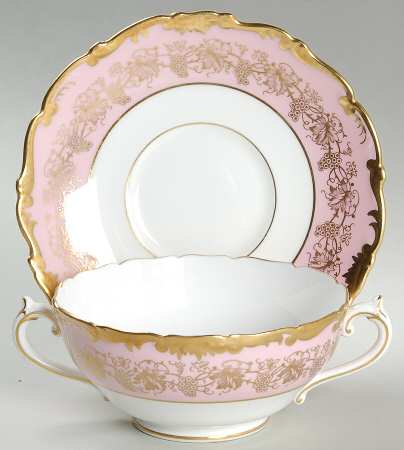 Hazelton Pink Footed Cream Soup Bowl & Saucer Set by Coalport