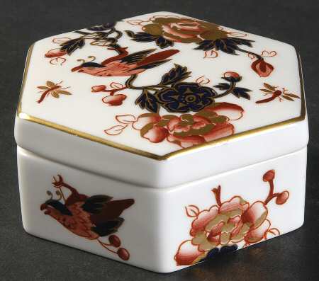Hong Kong (New Backstamp, Mauve Flowers) Hexagonal Box & Lid