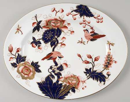 Hong Kong (New Backstamp, Mauve Flowers) 14" Oval Serving Platter