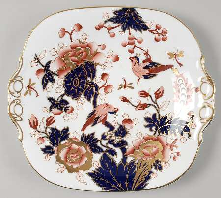 Hong Kong (New Backstamp, Mauve Flowers) Square Handled Cake Plate