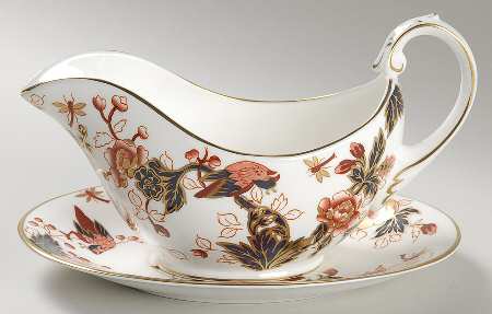 Hong Kong (New Backstamp, Mauve Flowers) Gravy Boat & Underplate