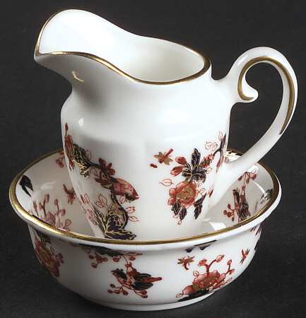 Hong Kong (New Backstamp, Mauve Flowers) Miniature Pitcher and Bowl Set