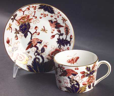 Hong Kong (New Backstamp, Mauve Flowers) Flat Cup & Saucer Set by Coalport