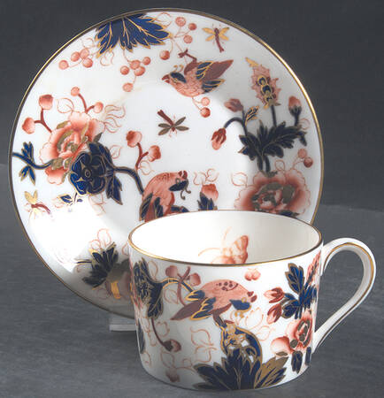 Hong Kong (Old Backstamp, Rust Flowers) Flat Cup & Saucer Set
